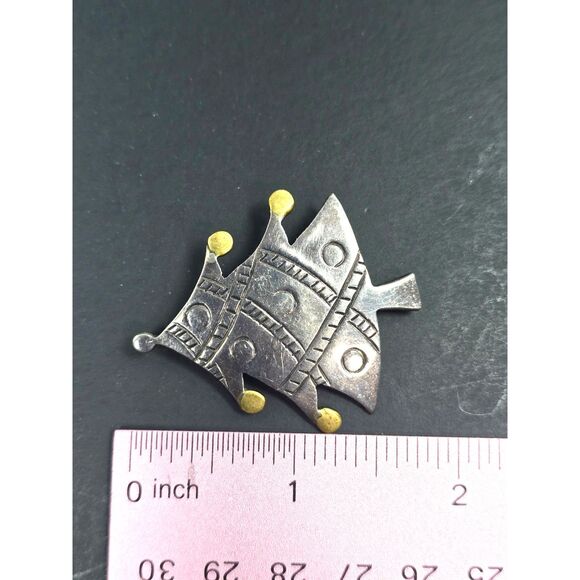 Taxco Sterling Silver Gold Brooch Pin Christmas Tree Mixed-Metal Artisan - Picture 4 of 8